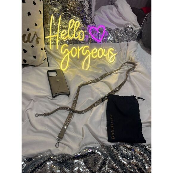 Bandolier tan rhinestone bling ava strap & tan Crossbody wallet case 15 pro max - Picture 1 of 7
